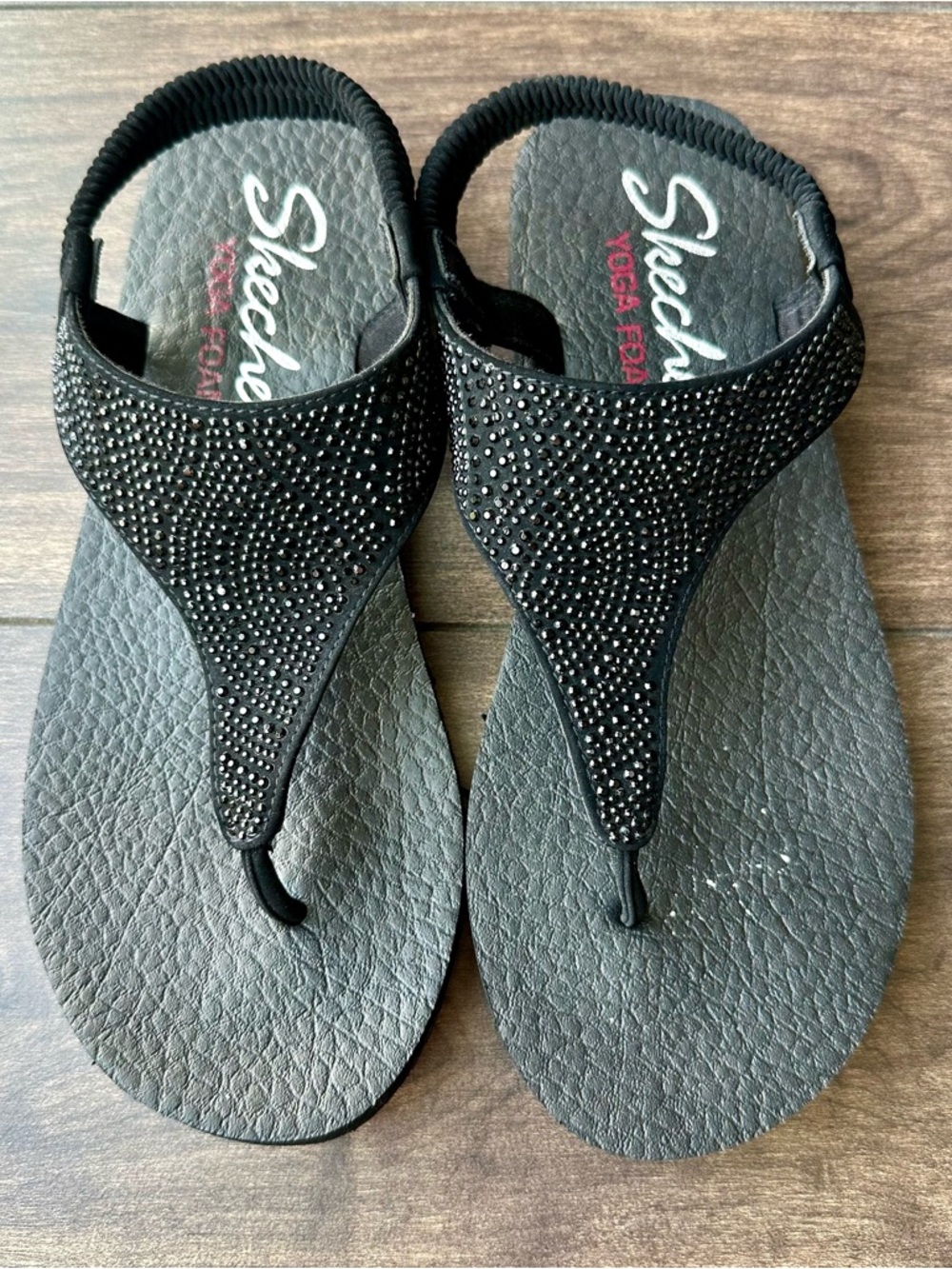 Skechers Cali Meditation Rockstar Black Rhinestone Slingback Sandals - Size 8